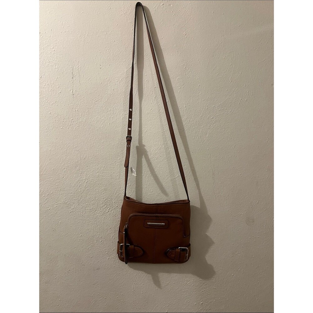 Franco Scarto Brown Leather Crossbody Bag with Buckle Accents